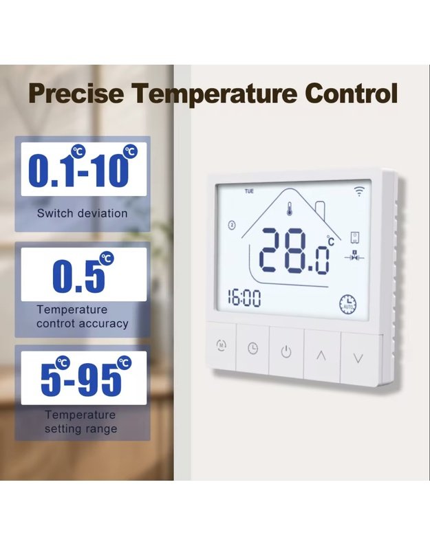 Išmanus laidinis potinkinis patalpos termostatas WIFI SMART 3