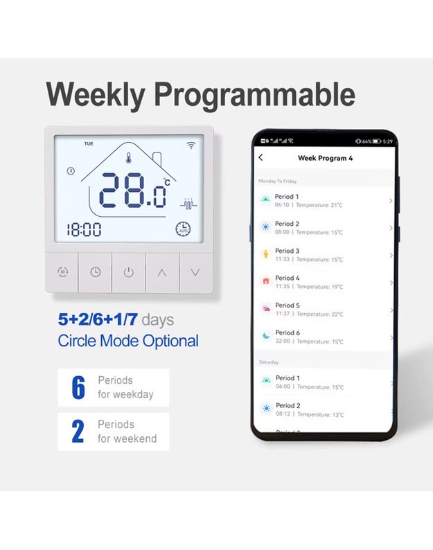 Išmanus laidinis potinkinis patalpos termostatas WIFI SMART 1