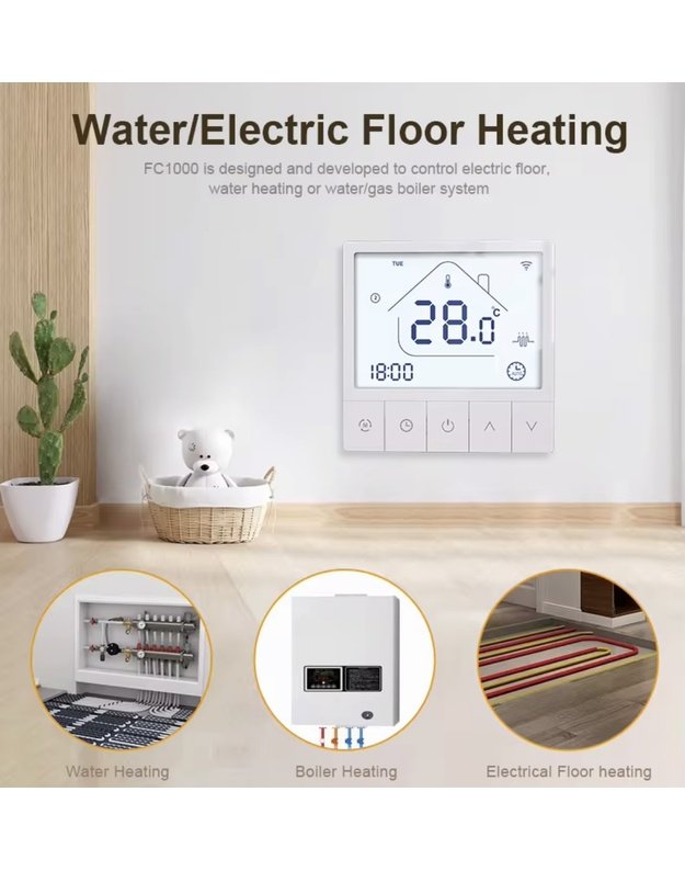 Išmanus laidinis potinkinis patalpos termostatas WIFI SMART 4